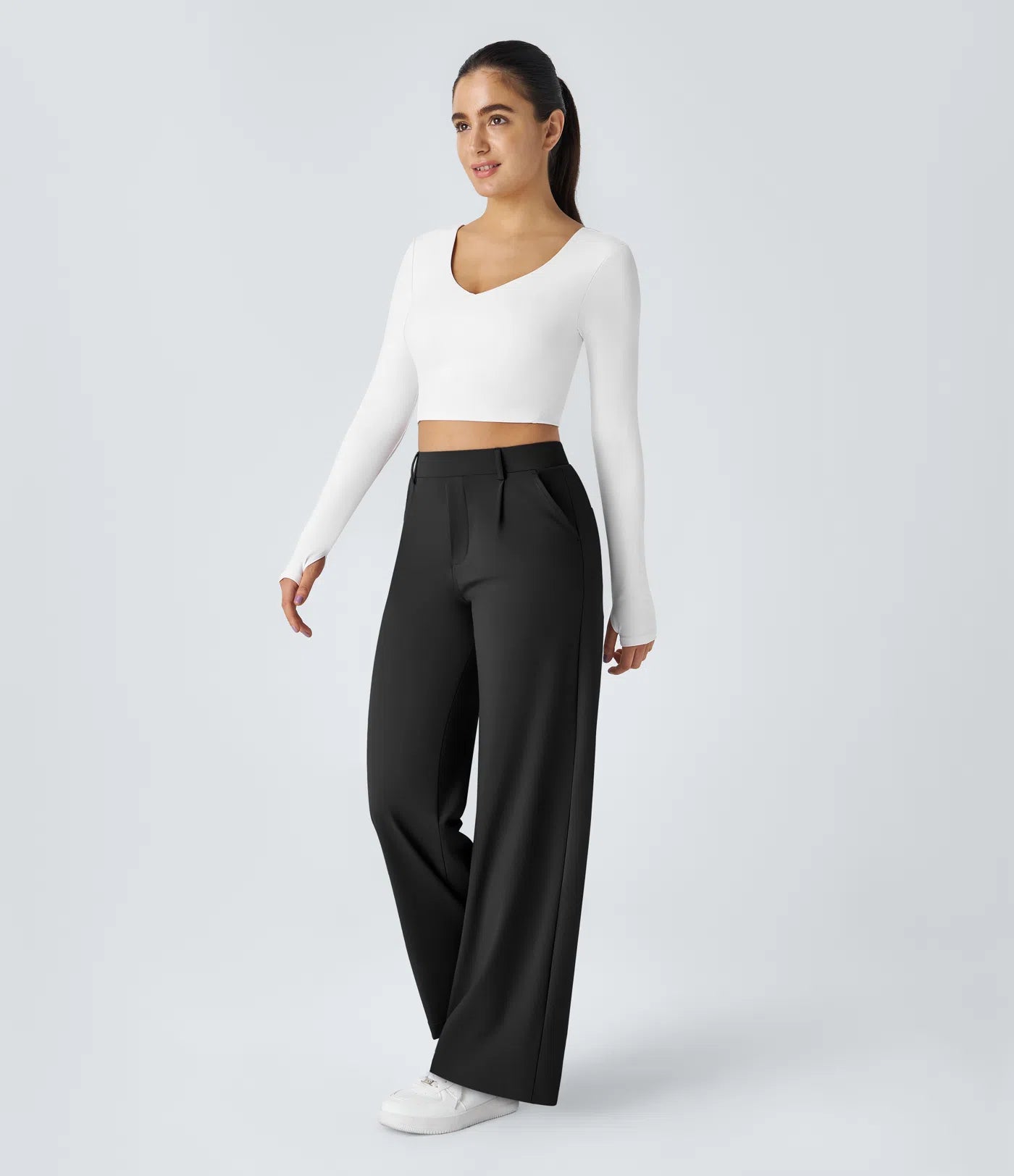 NoorFlex™ Stoffhose mit hohem Bund, Seitentaschen & geradem Bein