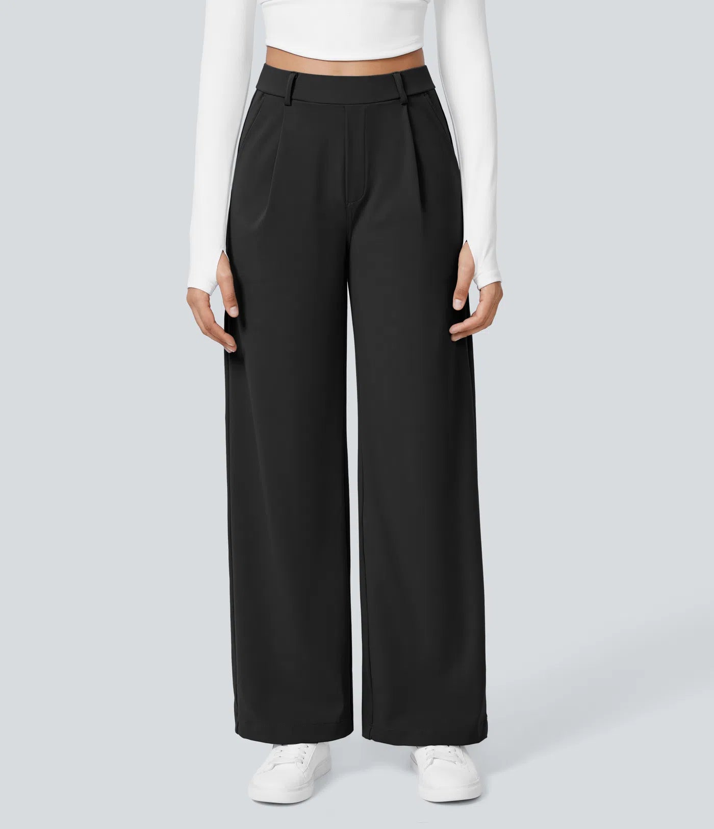 NoorFlex™ Stoffhose mit hohem Bund, Seitentaschen & geradem Bein