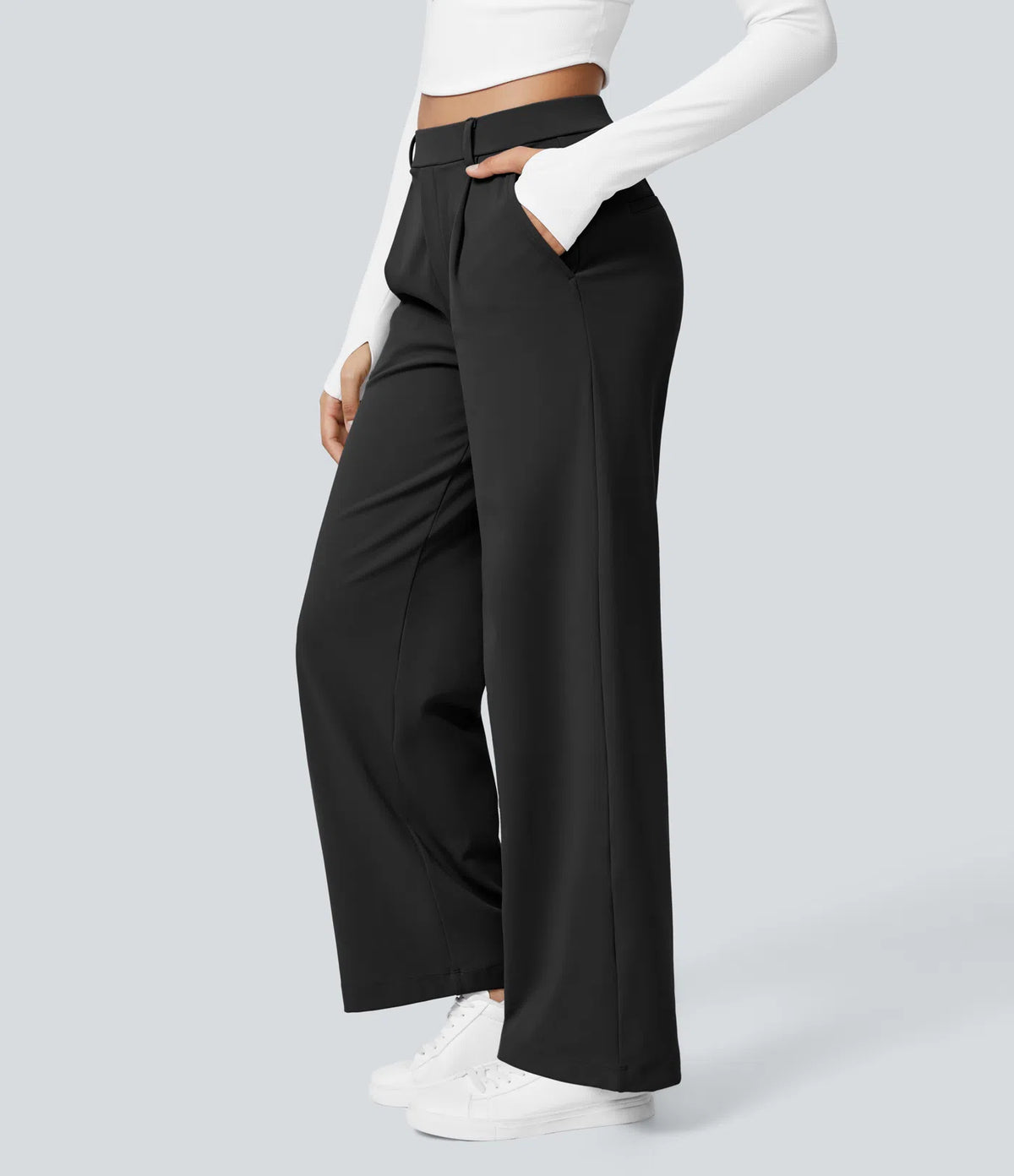 NoorFlex™ Stoffhose mit hohem Bund, Seitentaschen & geradem Bein